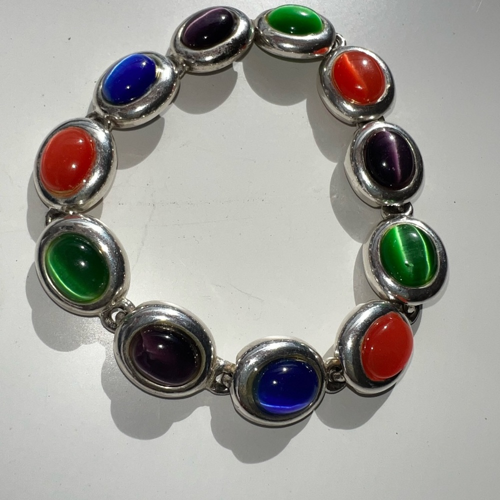 Sterling Silver bracelet with different color stones, magnet closure